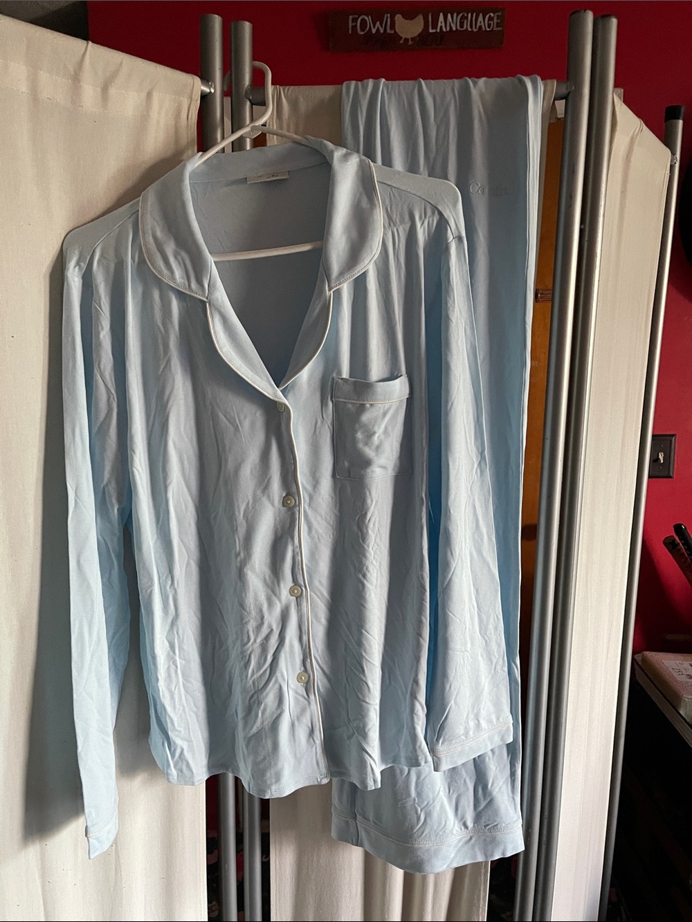 Comfrt Light Blue Women's Long-Sleeve Pajama Set - Classic Button Front